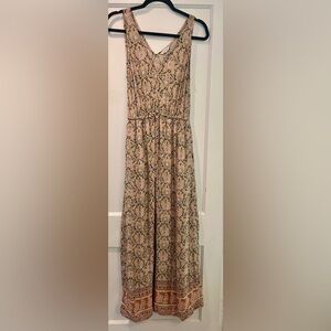 Lucky Brand Boho Floral Sleeveless Maxi Dress in Tan and Pink Size XS